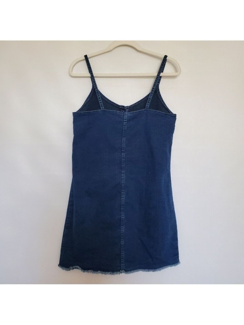 DENIM MINI DRESS 90'S Y2K WOMENS XL BLUE BUTTON UP RAW HEM COACHELLA STAGECOACH - Picture 4 of 11